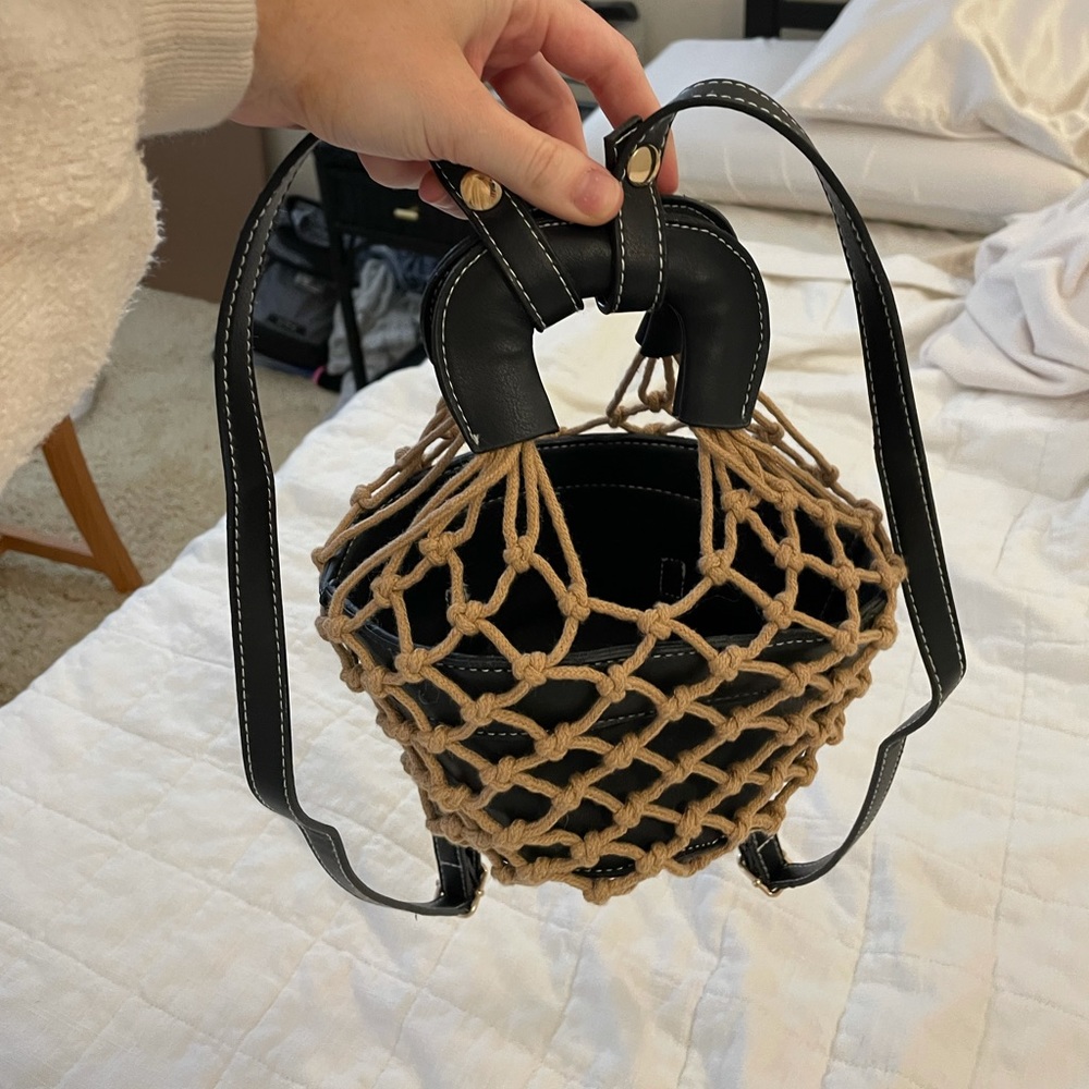 Princess Polly Black and Tan Net Backpack